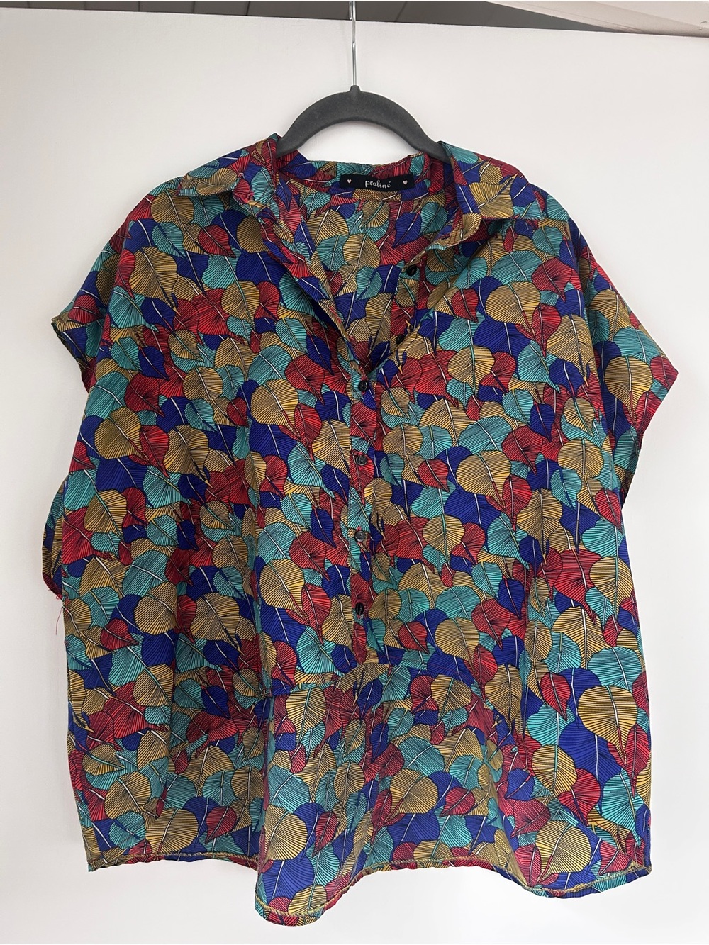Pleated Multicolor Leaf Print Short Sleeve Blouse
